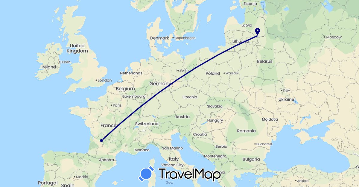 TravelMap itinerary: driving in France, Latvia (Europe)